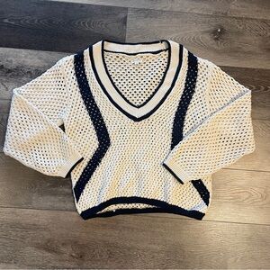 Anthropologie Pilcro Striped Open-Stitch Sweater Womens Small Coastal Nautical
